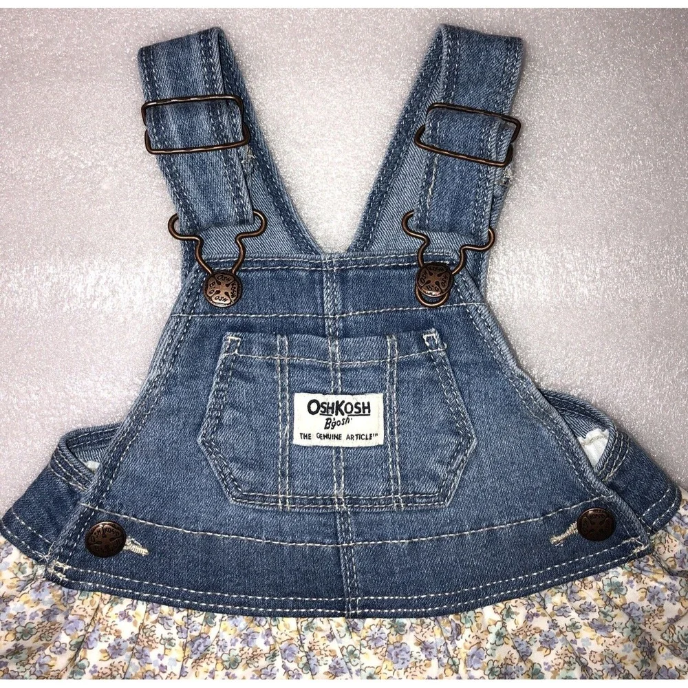 Oshkosh Baby Girl Floral Print Denim Jumper Overall Dress Size 6‎ Months NEW